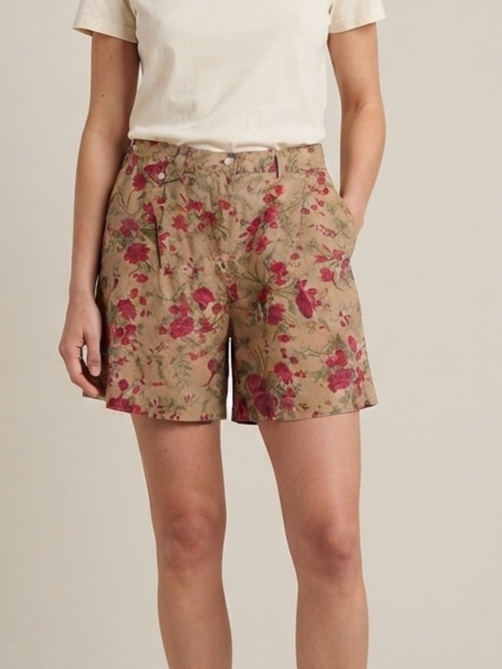 Lauren Ralph Lauren Sz 16 Linen Tan Red Floral Grandmacore Cottagecore Short
